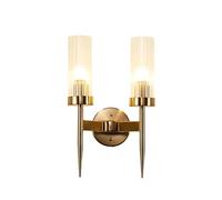Hnexsei Glass Wall Lamp Fixtures, Brass E14 Lamp Hoder and Glass Lamp Shade Sconces, Modern Wall Ligt for Bedroom Living Room (2-Light)