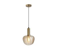 Hnexsei Gold Pendant Light with Scaled Glass Shade, Modern Hanging Lamp and Chandelier for Living Room, Dining Room, Kitchen (Amber, 22cm)