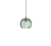 Hnexsei - Modern Green Glass Pendant Light with Ribbed Pattern Lampshade, Gold E27 Metal Socket, Hanging Fitting Fixture for Living Room Kitchen and Bedroom (15cm)