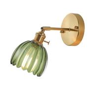 Hnexsei Vintage Wall Sconces with Gold Finish, Adjustable Arm, Ribbed Glass Shadewall Light fixtures Wall Lights for Bedroom, Living Room, Hallway (Light Green)