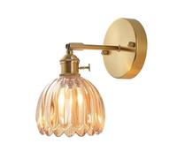Hnexsei Vintage Wall Sconces with Gold Finish, Adjustable Arm, Ribbed Glass Shadewall Light fixtures Wall Lights for Bedroom, Living Room, Hallway (Amber)