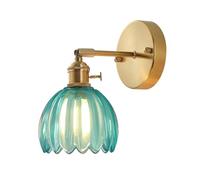Hnexsei Vintage Wall Sconces with Gold Finish, Adjustable Arm, Ribbed Glass Shadewall Light fixtures Wall Lights for Bedroom, Living Room, Hallway (Blue)