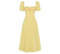 HNFYSMQL Milk Maid Dress for Women, Milkmaid Dress Women, Summer Puff Sleeve Floral Split Maxi Dress Boho Casual Beach Dress