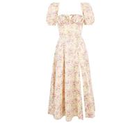 HNFYSMQL Milk Maid Dress for Women, Milkmaid Dress Women, Summer Puff Sleeve Floral Split Maxi Dress Boho Casual Beach Dress