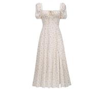 HNFYSMQL Milk Maid Dress for Women, Milkmaid Dress Women, Summer Puff Sleeve Floral Split Maxi Dress Boho Casual Beach Dress