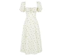 HNFYSMQL Milk Maid Dress for Women - Milkmaid Floral Split Maxi Summer Puff Sleeve Boho Casual Beach Dress
