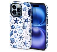 Hng Kiang Hu Summer Coastal Seashell Pattern for iPhone 14 Pro Max Case, [Compatible with Magsafe], Shockproof Protection, Blue and White Design (for iPhone 14 Pro Max)