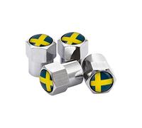 HNGEO 4PCS Wheel Tire Valve Stem Caps For Sweden Flag logo Volvo V40 V50 V60 V70 S40 S60 S60L S70 S80 S90 XC40 XC60 XC70 XC80 XC90 (Color : Sweden Silver)