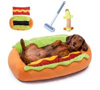 HNGKGJBL 2027 Hot Dog Dog Bed, Funny Novelty Plush Pet Bed with Soft Cushion, Removable Washable Cover, for Small Dogs Cats, Cute Indoor Puppy Bed(XL,50 * 35 * 16cm)