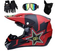 HNGKGJBL Full Face MTB Helmet, Kids and adults Motocross Helmet Set with Goggles Mask Gloves, for Downhill MX AVT Dirt moto Bike, DOT Approved(Red,XL (58-59cm))
