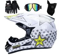 HNGKGJBL Full Face MTB Helmet, Kids and adults Motocross Helmet Set with Goggles Mask Gloves, for Downhill MX AVT Dirt moto Bike, DOT Approved(Blue,S(52-53cm))
