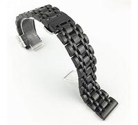 HNGM Men's Watchbands Stainless Steel Strap 18mm 20mm 22mm Silver Polished Men's Luxury Metal Strap Bracelet Accessories (Band Color : Black)