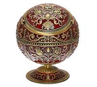HNGM Stainless Steel Vintage Windproof Ashtray Zinc Alloy Flower Pattern Globe Cigarette Ash Tray Lid Tabletop Portable Home Decor Ashtrays Gift for (Color : Red)