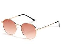 HNGM sunglasses Round Sunglasses Ladies Men Uv400 Gold Metal Sunglasses Small Retro Frame Black Brown Summer Shade (Frame Color : As show in photo, Lenses Color : Light brown lens)