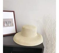 HNGM sunhats for ladies Summer hot ladies pleated straw hats ladies leisure big eaves floppy sun hat caps vacation beach (Color : Beige, Size : M(54 58cm))