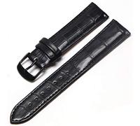 HNGM Watchstraps Leather 14mm, 16mm, 18mm, 20mm, 22mm, 24mm high Quality Leather Men and Women Waterproof Straps Genuine Steel Buckle Straps (Band Color : Black Black)