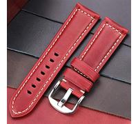 HNGM Watchstraps Leather 20mm 22mm 24mm 26mm Smooth Strap Ladies Men's Leather Watch Belt Polished turnbuckle (Band Color : Red)