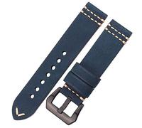HNGM Watchstraps Leather 20mm 22mm 24mm Strap Leather Strap Black Brown Blue Yellow Ladies Men's Bracelet Accessories (Band Color : Blue Black Buckle)
