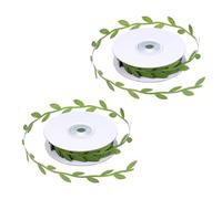 HNGUSNHOP 2 Rolls Green Leaves Trim 20M/65 Ft Artificial Vines Lifelike Leaf Ribbons for Decorating Crafts Hat Party Wedding Garden Wall