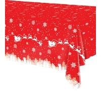 HNH Christmas Santa's Sleigh Table Covers Disposable Tablecloths Red 2 Pieces for Table Decorations 137 x 274cm
