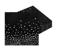 HNH Party Paper Napkins Black Pack of 50 Silver Gold Foil 3-ply Luncheon Napkins, Cocktail Napkins for Party Table Decorations