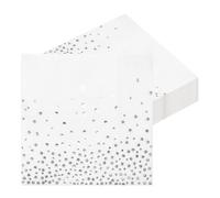 HNH Party Paper Napkins White Pack of 50 Silver Gold Foil 3-ply Luncheon Napkins, Cocktail Napkins for Party Table Decorations