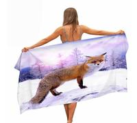 HNHDDZ 3D Fox Beach Towel, Microfibre Quick Dry Sand Free Towel, Wildlife Fox Print, Lightweight Large Towel for Beach Pool Travel Camping Summer Holiday (Color 2,150x180 cm)