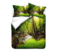 HNHDDZ 3D Green Bedding set Nature Jungle Forest Tree Leaves Stream Duvet Cover and Pillowcase Microfiber Soft and Breathable (Style 4, Double 200x200 cm)