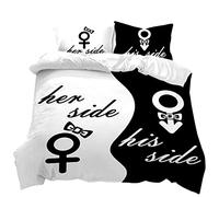 HNHDDZ Couple Design Bedding Set His Side and Her Side, Me and You, Cat and Dog Pattern Black White Duvet cover and Pillowcase (Style 4, Double)