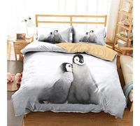 HNHDDZ Duvet Cover 3D Cute Animal Antarctic Snow Glacier Penguin Bedding Set Pillowcase White Gray Children Boy Girl Teen (Style 1, King 220x240 cm + 50x75 cm * 2)