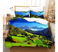 HNHDDZ Duvet Cover Nature Country Pastoral Mountain Bedding Set European City Architecture Quilt Cover and Pillowcase Soft Easy Care Microfiber Polyester, With Zipper Closure (Style 3,Single)