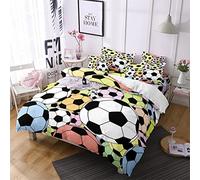 HNHDDZ Duvet Cover Set King Size 220x240 Football 3D Sports Bedding Set Kids Boy Soccer White Black Blue Grey Green Bedroom Quilt Cover Zipper Microfiber Soft