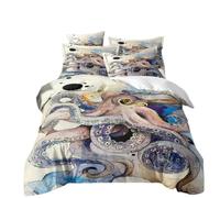 HNHDDZ Duvet Cover Set Turtle Octopus Squid Dolphin Ocean 3D Animals Impressionist Print Bedding Sets for Kids Boys Girls Teen Blue Green Duvet Cover and Pillowcase (Style 1,King)