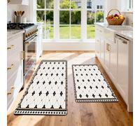 HNHDDZ Kitchen Floor Mats 2 Piece, Black White Diamond Lattice | Lightweight Padded Matting for Busy Worktops, Splash Zones and Kitchen Doors