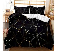 HNHDDZ Modern Marble Artistic Aesthetics Geometric Bedding set White Black Blue Gold Girl Duvet Cover and Pillowcase Microfiber (Style 3, Single 135x200 cm)