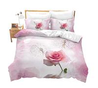 HNHDDZ Rose Floral Bedding set Couple Girl White Pink Red Duvet Cover Romantic Elegant Dandelion Rose Love Breathable Soft Quilt Cover With Zip (Style 4, Single 135x200 cm)