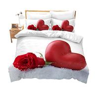 HNHDDZ Rose Floral Bedding set Couple Girl White Pink Red Duvet Cover Romantic Elegant Dandelion Rose Love Breathable Soft Quilt Cover With Zip (Style 2, Single 135x200 cm)