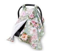 HNHUAMING Car Seat Cover Baby, Flroal Infant Car Seat Canopy Covers for Newborn Girls Boys, Soft Breathable Minky Carseat Covers Stretchy Multi-Use Nursing Cover for Stroller Baby Car Seat, Green Leaf