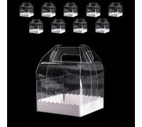 Hniuyun 10Pcs 4 Inch Square Clear Plastic Cake Boxes with Handles - Display Containers for Bakery, Cupcakes, Desserts, Pies for Birthday, Wedding, Holiday Events