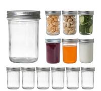 Hniuyun 12 Pack 8 oz (240ml) Mason Jars with Regular Lids - Clear Glass Canning Jars for Pickling, Jam, Fermenting, Overnight Oats & Party Favors | Food Storage Containers