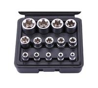 Hniuyun 14Pcs Female E-Torx Star Socket Set, 1/4, 3/8, 1/2 in Drive, E4 - E24 External Torque Socket Tool Kit with Black Case