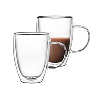 Hniuyun 2-Pack Glass Coffee Mugs, Double Walled Insulated Layer Coffee Cups with Handle, Clear Glass Cups for Cappuccino,Tea,Latte,Espresso,Hot Beverage (350ML)