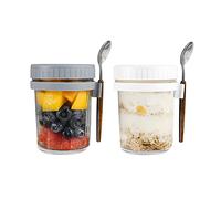 Hniuyun 2 Pack Overnight Oats Jars with Lids and Spoon, 10 oz Airtight Breakfast Jars with Measurement Marks, Mason Jars with Lid for Salads Cereal Milk Porridge Fruit