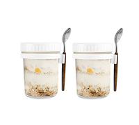 Hniuyun 2 Pack Overnight Oats Jars with Lids and Spoon, 10 oz Airtight Breakfast Jars with Measurement Marks, Mason Jars with Lid for Salads Cereal Milk Porridge Fruit (White + White)
