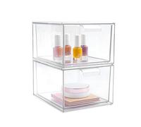 Hniuyun 2 Pack Stackable Makeup Organizer Drawers, Clear Acrylic Storage Box with Handles for Bathroom Vanity Countertop Kitchen Cabinet Undersink, and Pantry Organization
