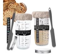 Hniuyun 2Pack Sourdough Starter Kit with Thermometer & Scraper - 650ml Wide Mouth Glass Jar, Reusable Baking Supplies with Cloth Cover & Metal Lid