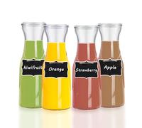 Hniuyun 4-Pack 1000ml Glass Carafes with Lids - Clear Pitchers for Mimosa Bars, Wine, Juice & Bedside Water