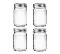 Hniuyun 4 pack Glass Regular Mouth Mason Jars, Clear Glass Jars with Silver Metal Lids for Sealing, Food Storage, Overnight Oats, Dry Food, Snacks, Candies, DIY Projects (16 oz