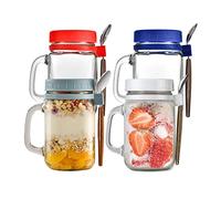 Hniuyun 4 Pack Overnight Oats Jars with Lids and Spoon, 16 oz Airtight Breakfast Jars with Handle, Mason Jars with Lid for Salads Cereal Milk Porridge Fruit