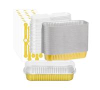 Hniuyun 50 Pack 200ml Rectangular Aluminum Mini Loaf Pans with Lids - Baking Tins for Mini Cake, Brownie, Muffin & Homemade Bread (Gold)